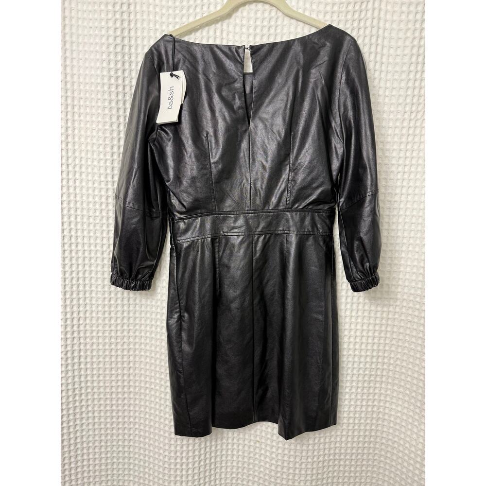 ba&sh Black Robe Sae Faux Leather Balloon Sleeve Mini Dress Sz S - Picture 6 of 8